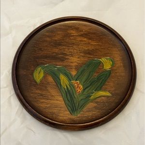 Vintage Japanese Lacquered Wooden Tray With Carved Flowers, VGUC